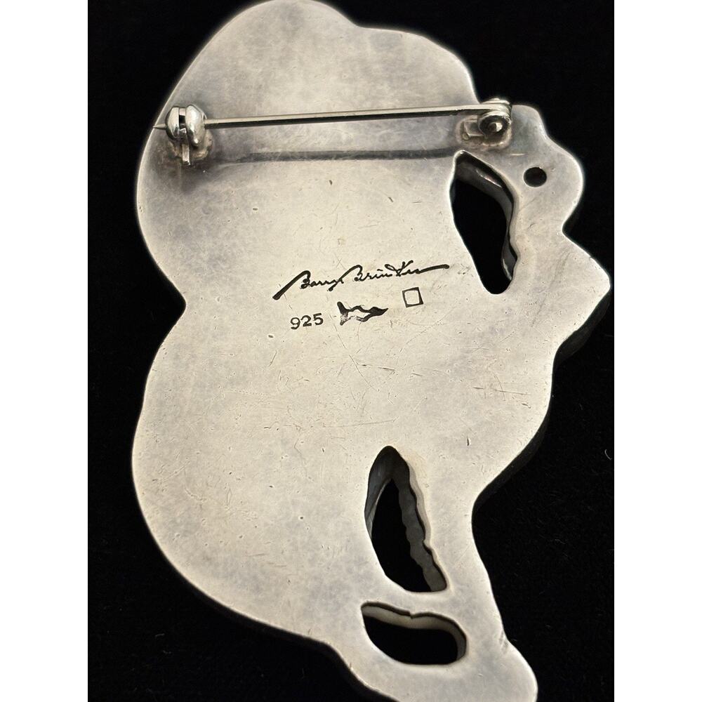 Barry Brinker Sterling Silver Carved Mother Of Pearl Butterfly BROOCH 2.75” - Picture 2 of 6